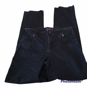 Not Your Daughters Jeans Dark Blue Size 4 Unique Style Faux Zip Front Pockets